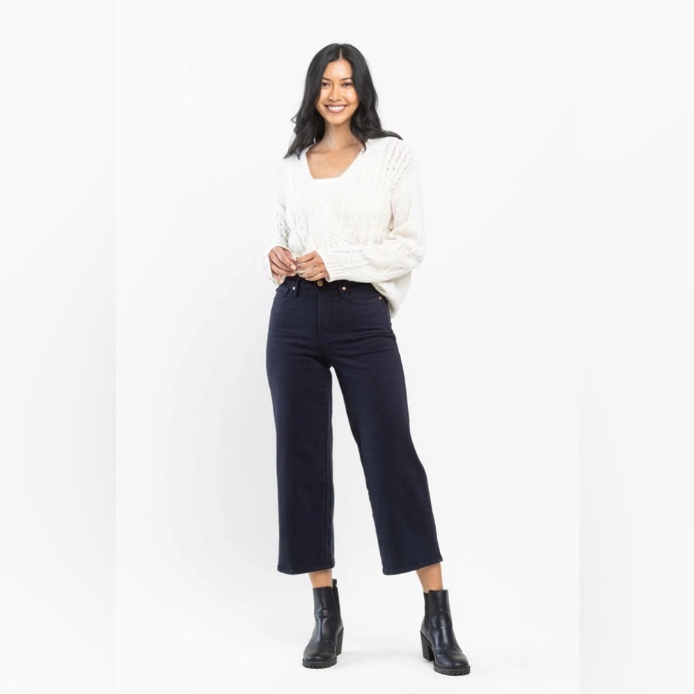 Judy blue high waist wide leg cropped navy garment dyed jeans 88807 size 5/27 - Picture 2 of 7